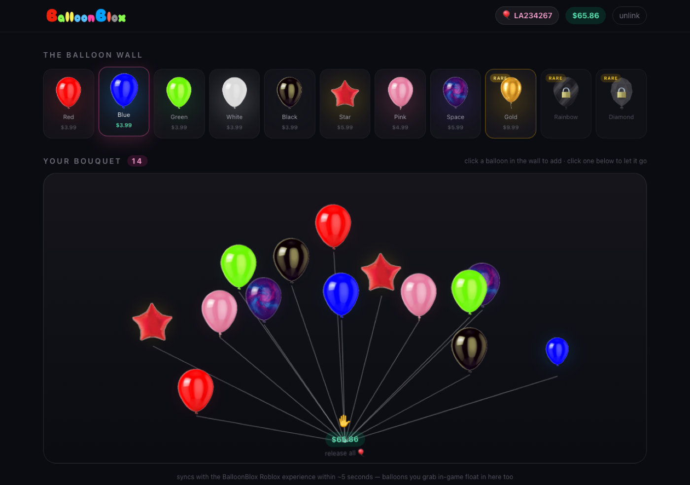 A bouquet of balloons on strings in the web builder